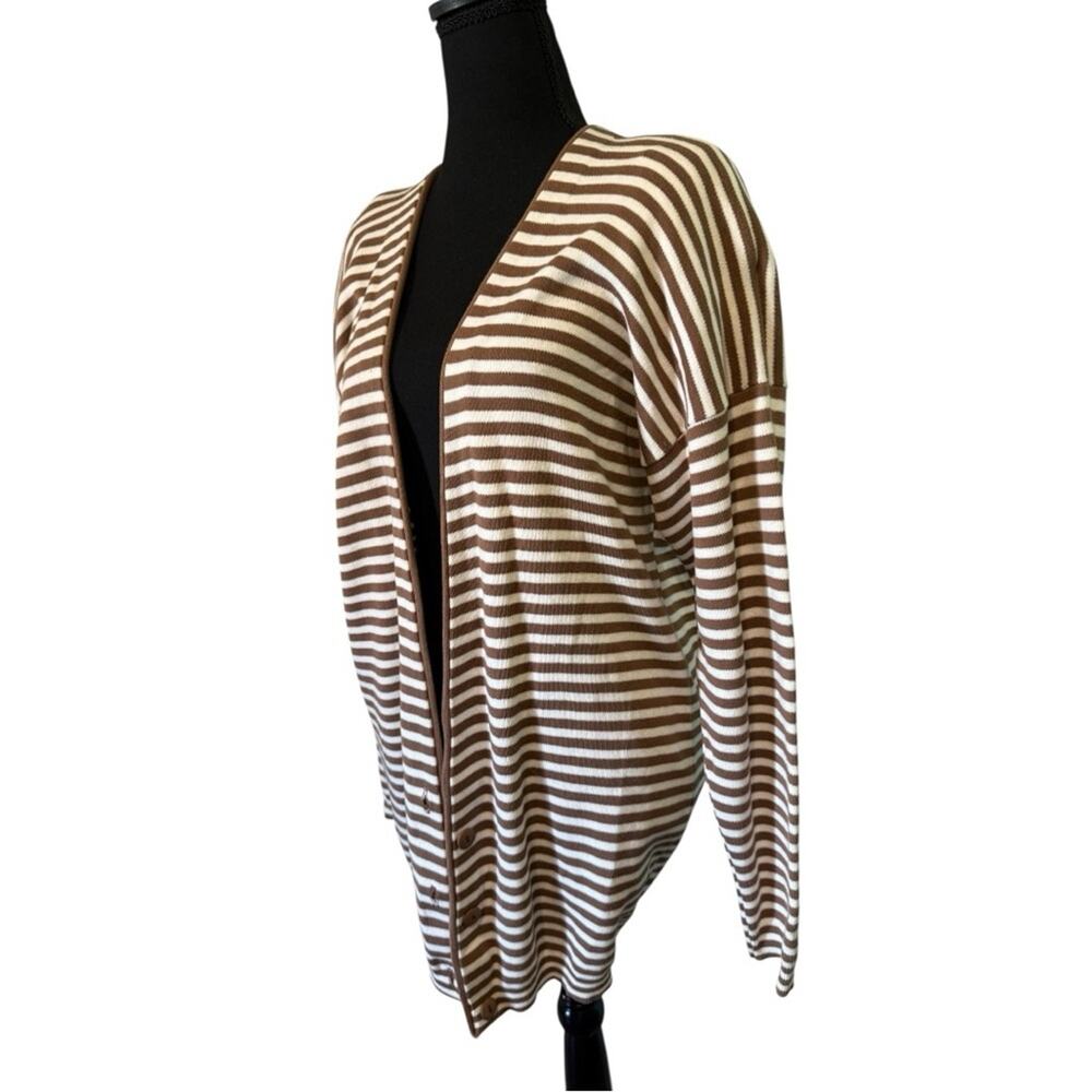 Vintage Express Brown and White Striped Cardigan Medium